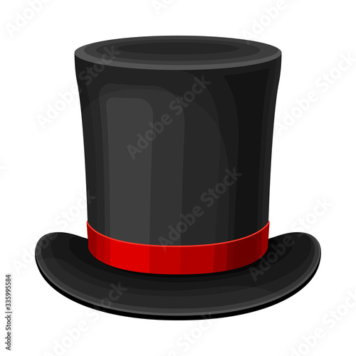 Black Top Hat with Red Ribbon and Wide Brim Vector Illustration