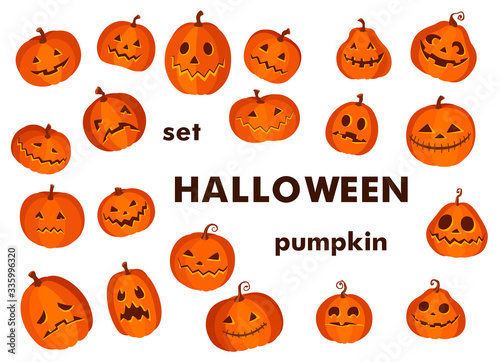 Spooky halloween element. Set of cartoon pumpkin.