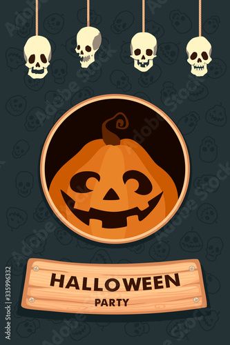 Halloween Party. Cartoon character spooky pumpkin. Trick or treat.