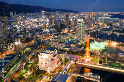 Wallpaper Mural Aerial panoramic view of Kobe harbor and Kobe tower in the night Torontodigital.ca