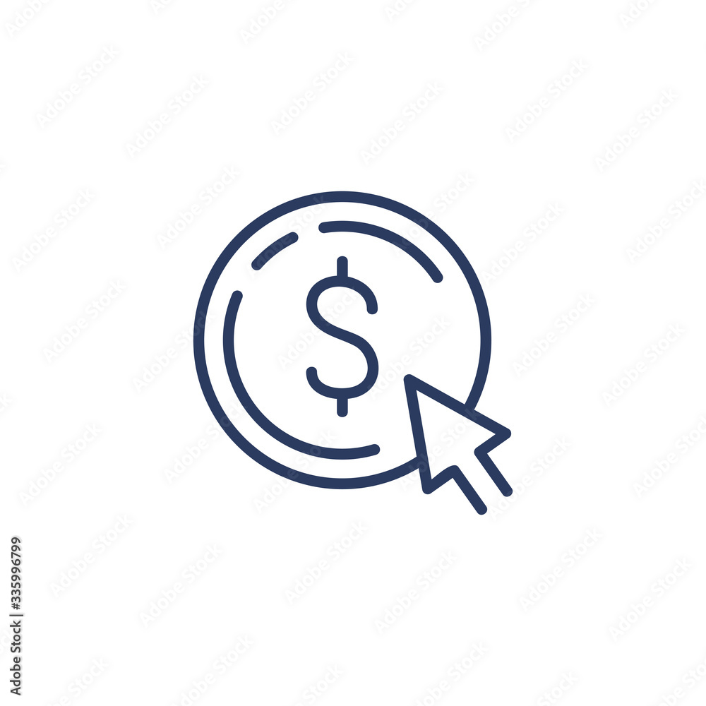 Thin line cursor and coin icon isolated on white background. Dollar or USD symbol for web site or mobile app. Banking and finance concept. Thin line cursor and coin icon isolated on white background. Dollar or USD symbol for web site or mobile app. Banking and finance concept.