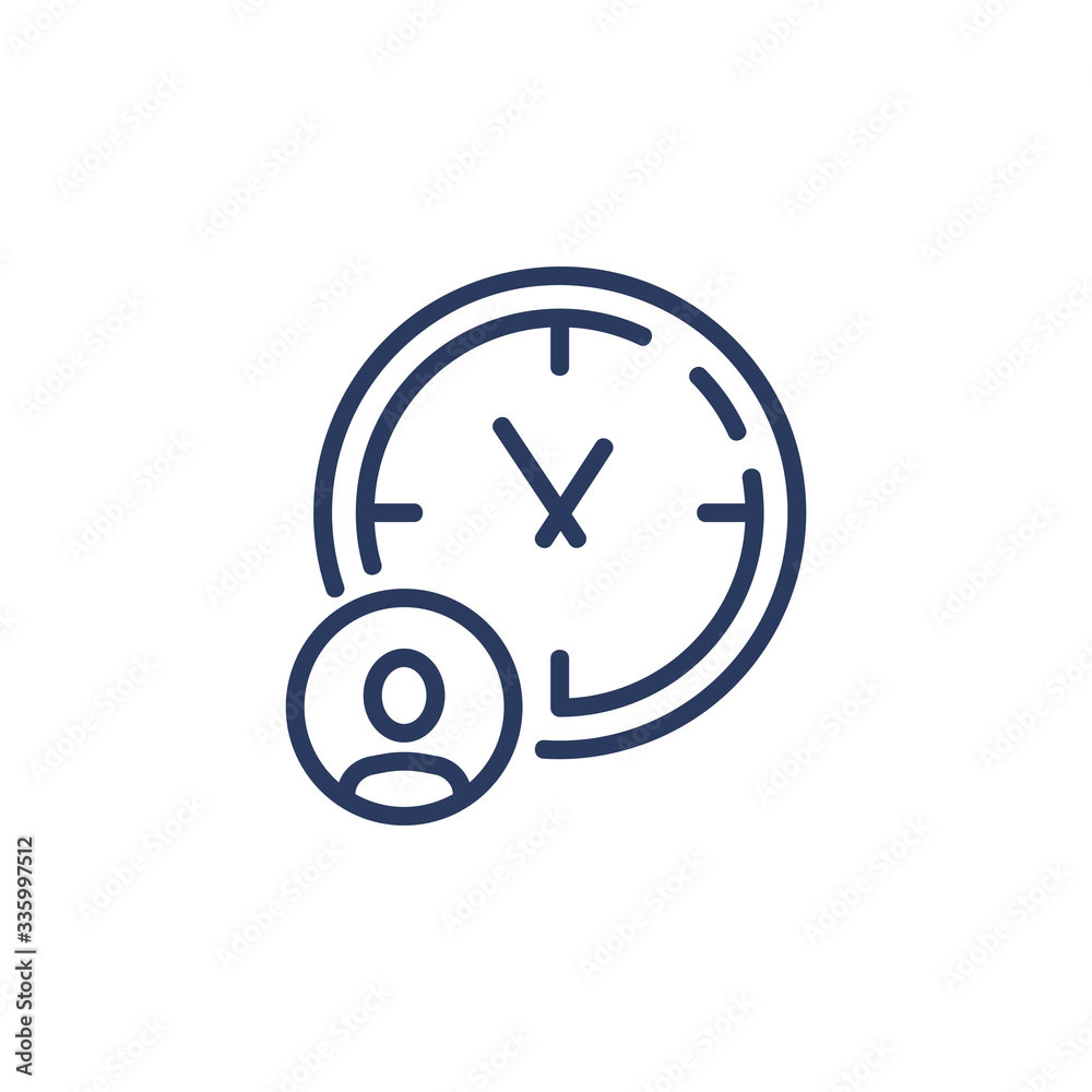 Time management thin icon. Person profile picture, clock, watch. Line icon for business hours, scheduling, deadline, time zone, planning concept Time management thin icon. Person profile picture, clock, watch. Line icon for business hours, scheduling, deadline, time zone, planning concept