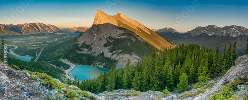 Evening view of Ha Ling Peak and surounding Rocky Mountains. Canmore, Canada photo