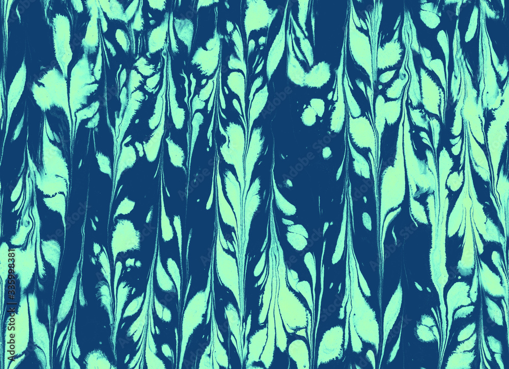 Seamless leaf pattern. Seamless abstract floral background.  Ebru turkish marbling. sumingashi. blue.