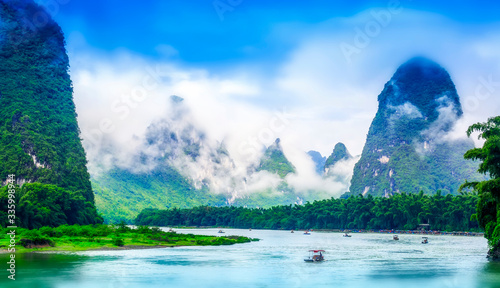 Scenery of Lijiang River in Yangshuo, Guilin..
