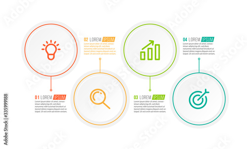 Minimal Business Infographics template. Timeline with 4 steps, options and marketing icons .Vector linear infographic with four conected elements. Can be use for presentation.