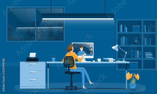 women working online with video conference and work from home concept 