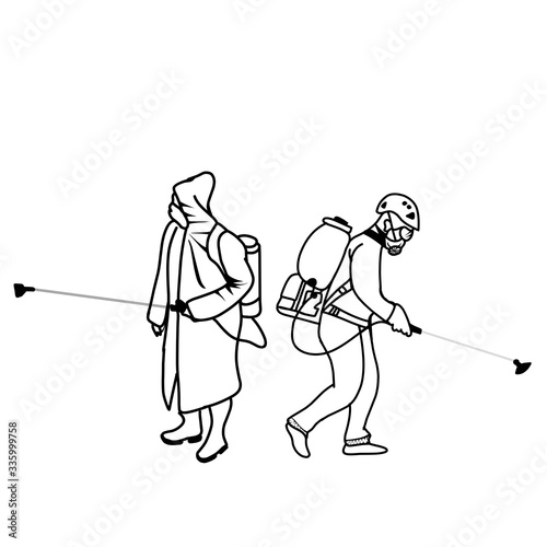 Spraying disinfectant with complete PPE 
