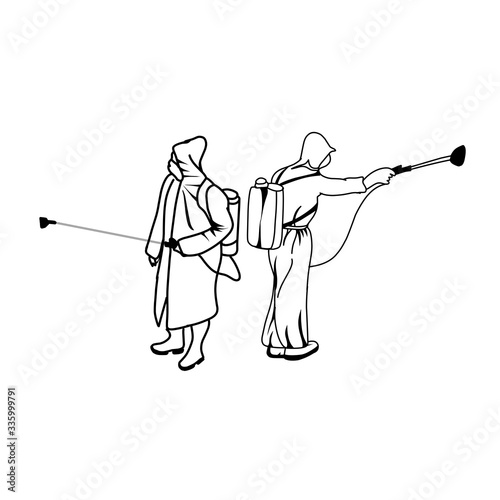 Spraying disinfectant with complete PPE 
