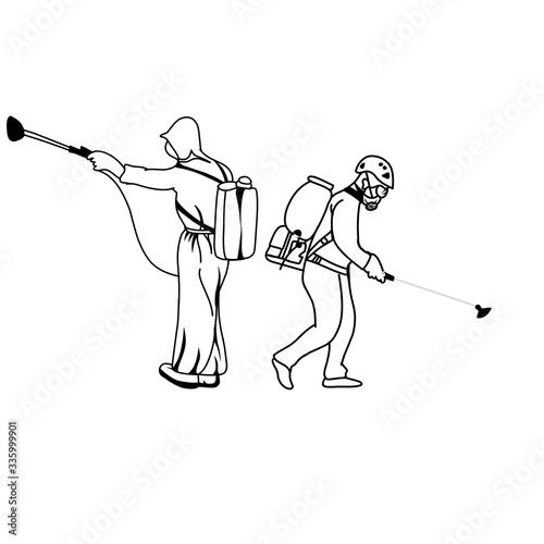 Spraying disinfectant with complete PPE 