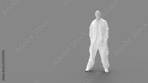 3D rendering of a man standing hands in pcokets computer model