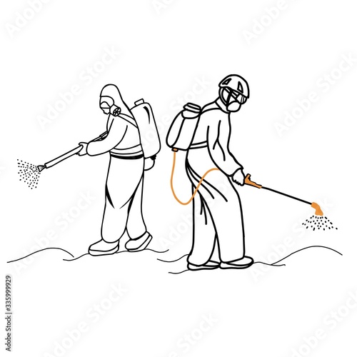 Spraying disinfectant with complete PPE 