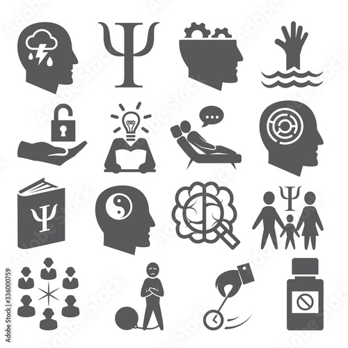 Psychology icons set on white background