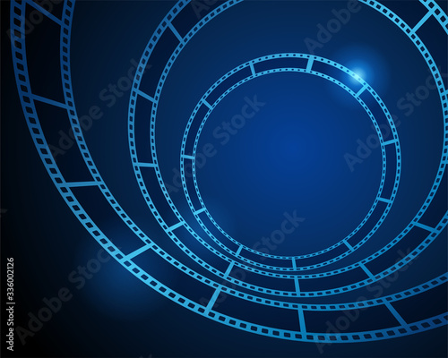 Film strip swirling on dark background vector illustration