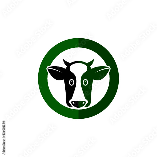 Farm animal logo, icon with cow isolated on white background