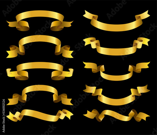 Golden ribbon banners on black background vector illustration