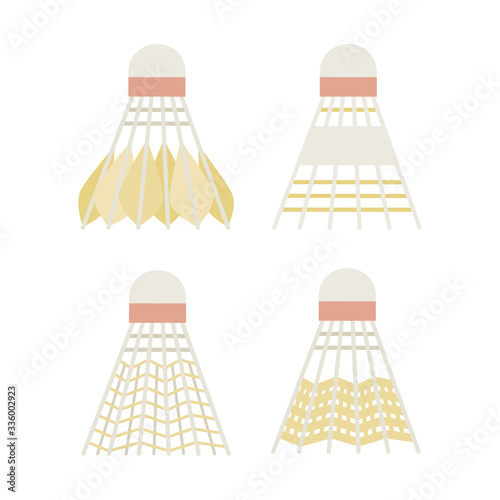 Set with shuttlecocks for big tennis, badminton tournament. Sports equipment, competitions, hobbies, physical culture, healthy lifestyle. Flat vector illustration.