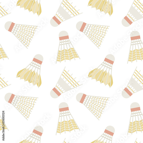 Seamless pattern with shuttlecocks for big tennis, badminton tournament. Sports equipment, competitions, hobbies, physical culture, healthy lifestyle. Flat vector illustration.