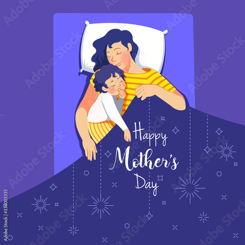Happy Mother's day greeting card. young mother with her child.