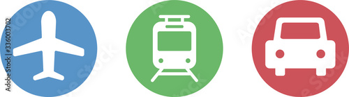 飛行機、車、電車のアイコンのセット／乗り物／交通機関
