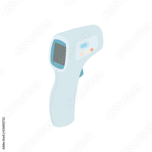 Non-contact laser thermometer illustration. Infrared non-contact laser thermometer for remote temperature measurement in case of illness or virus.
