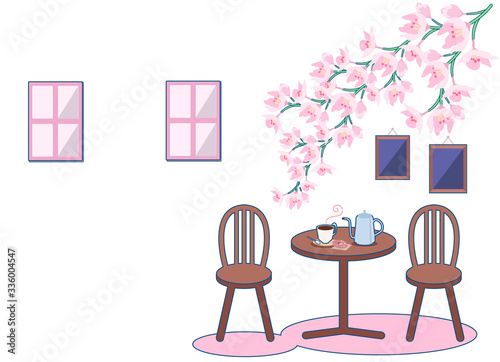 桜の花とカフェの風景