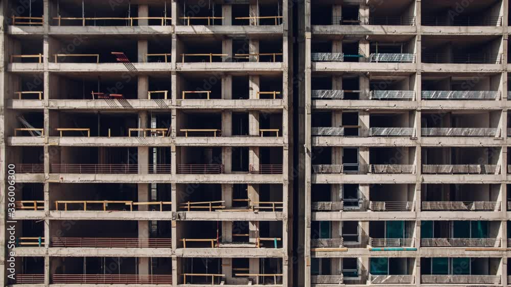Facade of building under construction timelapse. Taken during Covid 19 lockdown Facade of building under construction timelapse. Taken during Covid 19 lockdown