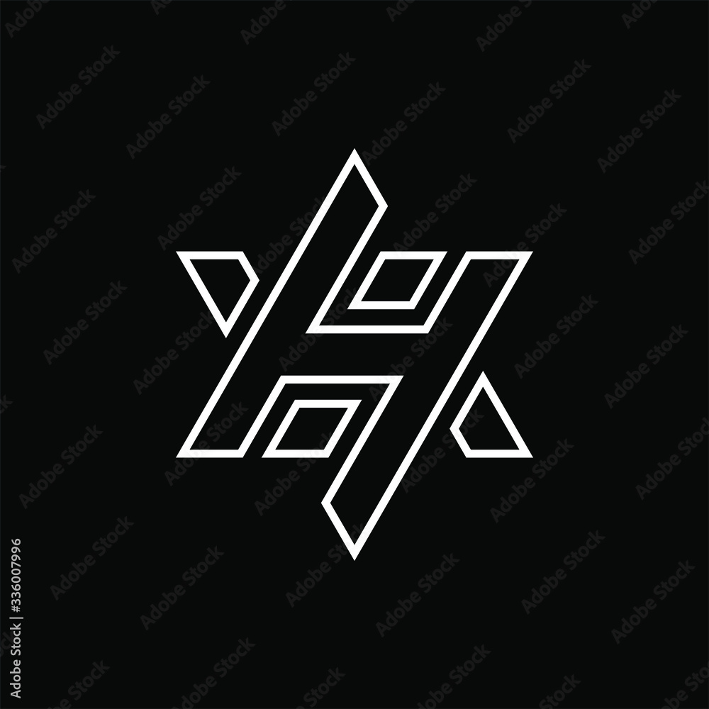 Initial letter H logo template with david star or hexagram symbol in flat design monogram illustration Initial letter H logo template with david star or hexagram symbol in flat design monogram illustration