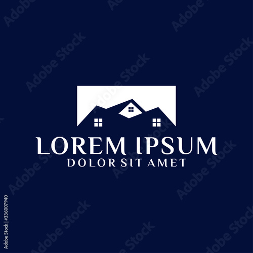 House or real estate building company logo template with negative space illustration in flat design monogram symbol 