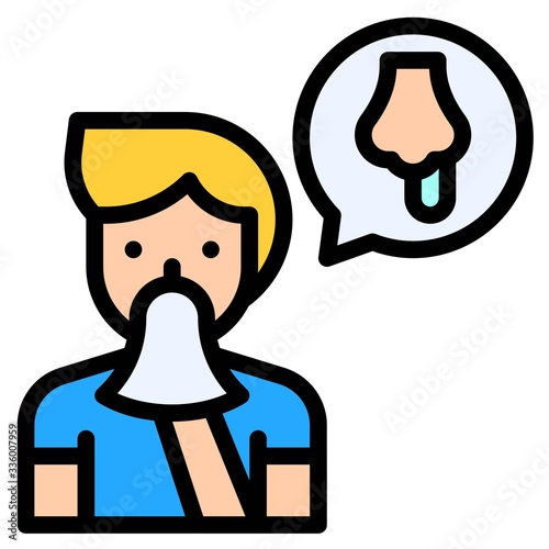 Man sneezing vector illustration, filled style icon
