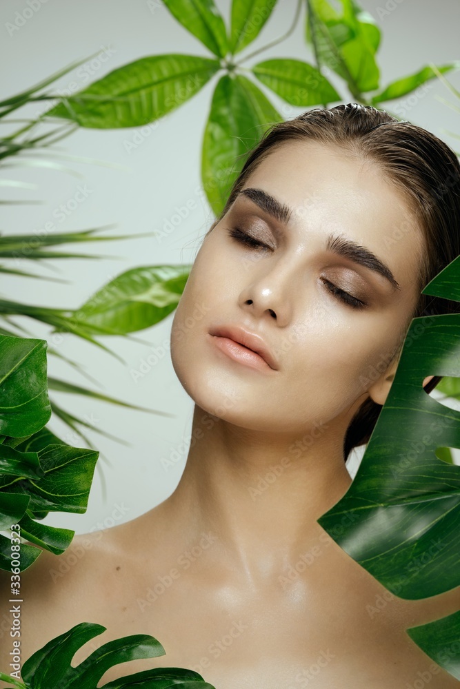 beautiful woman green leaves nature rest beautiful woman green leaves nature rest