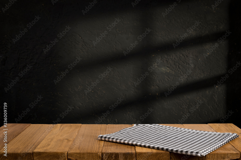 Empty top of natural stone table and grey wall background. For product