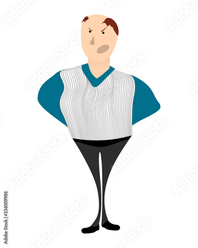 important pompous man in office clothes. Bald head. The boss is angry with subordinate employees. Illustration element. Isolated vector on white background