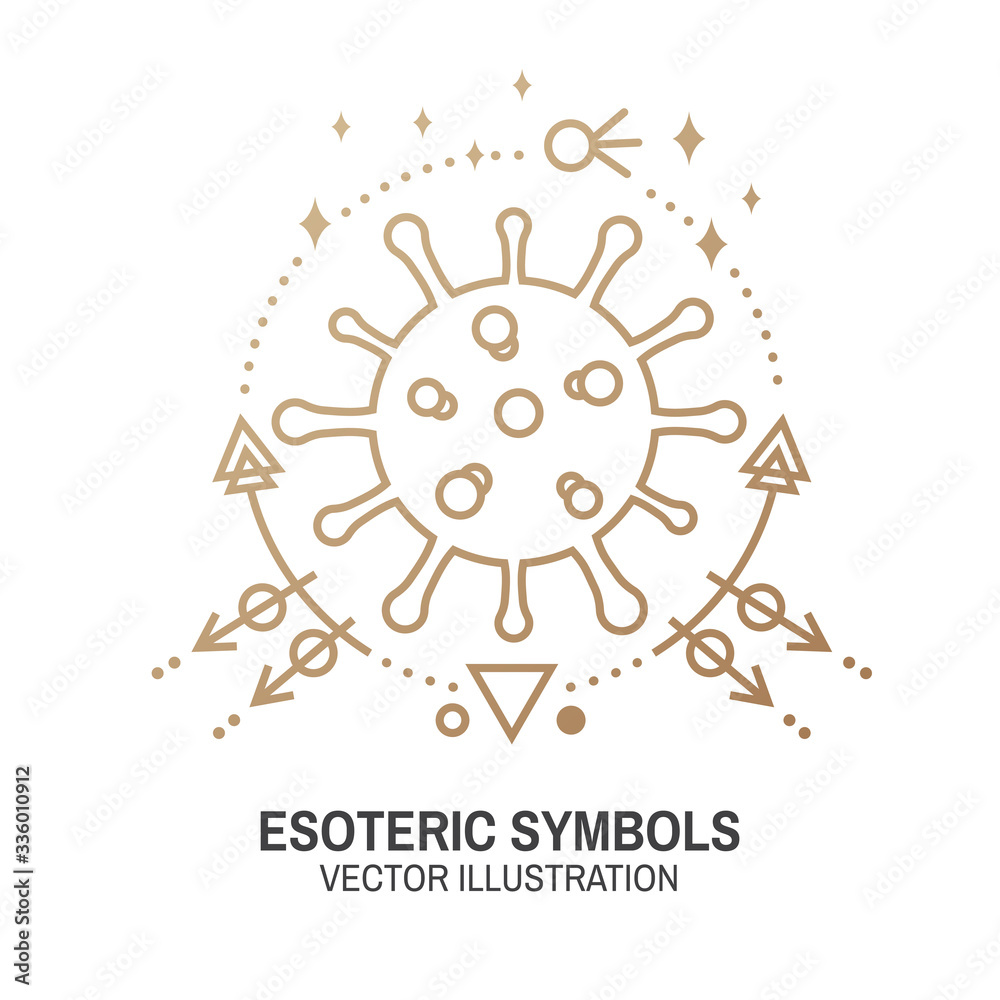 Esoteric symbols. Vector. Thin line geometric badge. Outline icon for alchemy or sacred geometry. Mystic and magic sacred geometry tattoo design with unreal geometrical cube, moon, sun Esoteric symbols. Vector. Thin line geometric badge. Outline icon for alchemy or sacred geometry. Mystic and magic sacred geometry tattoo design with unreal geometrical cube, moon, sun