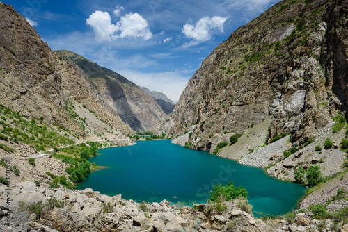 Fototapeta Naklejka Na Ścianę i Meble -  The beautiful seven lake trekking destination. View on the Fan Mountains in Tajikistan, Central Asia