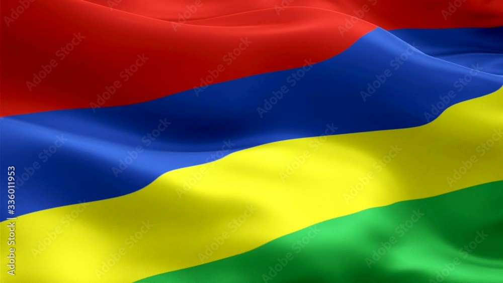 Mauritian flag Closeup 1080p Full HD 1920X1080 footage video waving in wind. National Port Louis 3d Mauritian flag waving. Sign of Mauritius seamless loop animation. Mauritian flag HD resolution Backg