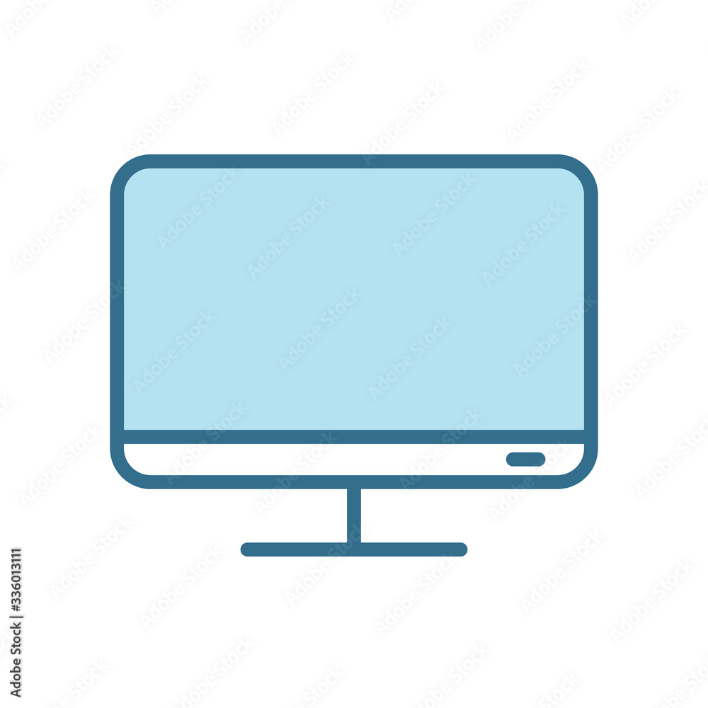 Monitor lineal blue icon isolated on white background. Smart device technology flat vector icon with blue stroke for web and mobile apps, ui design and print. Desktop pc color vector illustration Monitor lineal blue icon isolated on white background. Smart device technology flat vector icon with blue stroke for web and mobile apps, ui design and print. Desktop pc color vector illustration