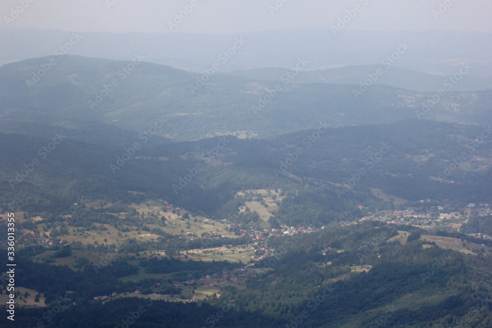Areal view from Babia Gora peak, Polish Beskid Mountains