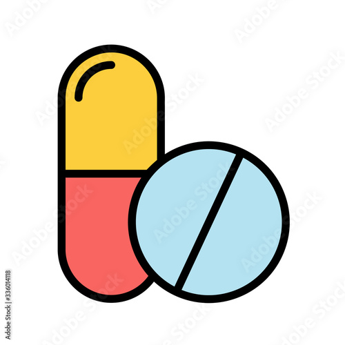 medicine tablet pills lineal color vector icon isolated on white. pill capsule and tablet flat icon for web, mobile and user interface design. medical healthcare business concept