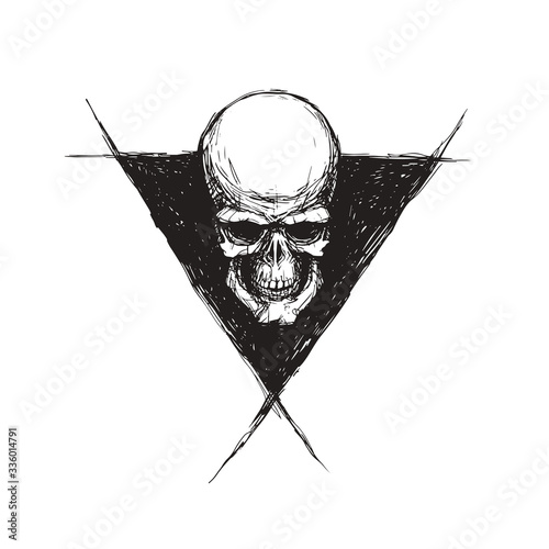 Vector illustration with skull in triangle isolated on white