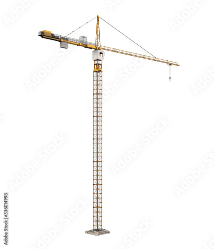 Yellow Construction Tower Crane Isolated