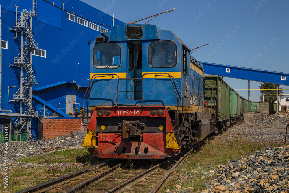 Freight train on railway railroad mining site Freight train on railway railroad mining site