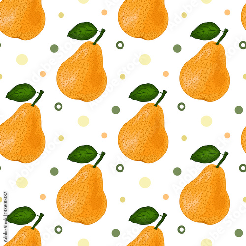 Fototapeta Naklejka Na Ścianę i Meble -  Pears seamless pattern. Sweet fruit on white background. Vector illustration pear. Summer template food. Repeating texture. Modern ornament. Design paper, wallpaper, textile, wrapping, cover. Stock.