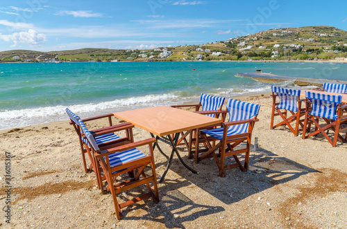 Romantic tavern on the sea coast in Paros island, Cyclades, Greece. Europe. © vivoo