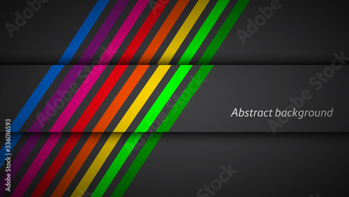 Modern rainbow colored lines on black background. Vector illustration for your presentation