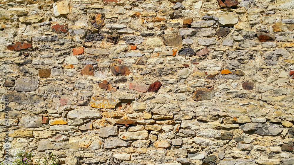 Ancient wall with stones, cobblestones and bricks Ancient wall with stones, cobblestones and bricks