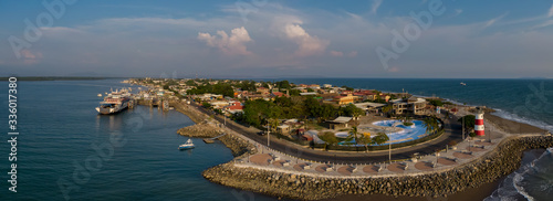 Beautiful aerial view of the city of Puntarenas and the Paseo de los turistas at the sunset in Costa Rica photo