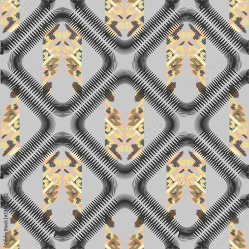Drapery curves pagan tripe seamless pattern. Indian old surface background. Vector ornament.