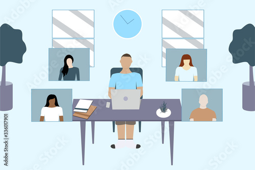 Social distancing and work from home with teleconference concept, Coronavirus pandemic 2019-ncov prevention, Virus spread prevention. Quarantine measures concept
