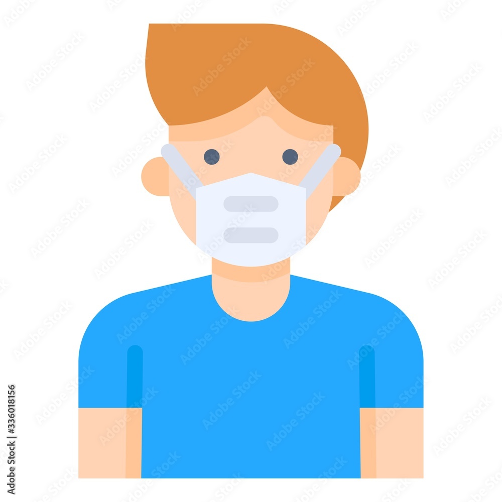 Man wearing a surgical mask, flat style icon Man wearing a surgical mask, flat style icon